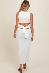 Ivory Back Tie Bodycon Maternity Maxi Dress