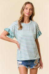 Jade Striped Ruffle Sleeve Top