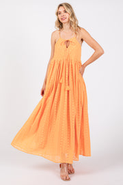 Orange Embroidered Tassel Tie Maxi Dress