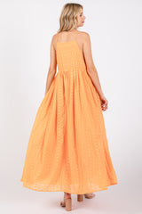 Orange Embroidered Tassel Tie Maxi Dress