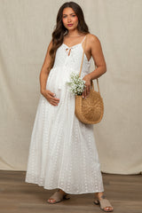 Ivory Embroidered Tassel Tie Maternity Maxi Dress