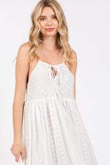 Ivory Embroidered Tassel Tie Maxi Dress