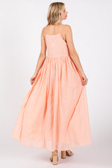 Light Pink Embroidered Tassel Tie Maxi Dress