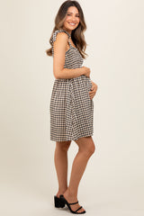 Black Gingham Shoulder Tie Maternity Dress