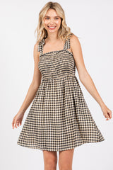 Black Gingham Shoulder Tie Dress