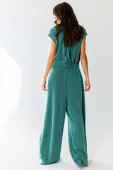 Hunter Green Open Front Wide Leg Textured Jumpsuit