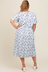 Blue Ditsy Floral Pleated Plus Maternity Dress