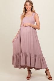 Mauve Pinafore Cutout Maternity Midi Dress