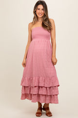 Mauve Smocked Ruffle Hem Tube Maternity Maxi Dress