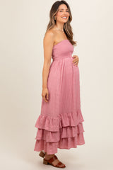 Mauve Smocked Ruffle Hem Tube Maternity Maxi Dress