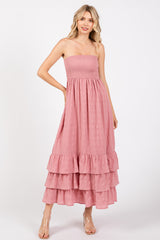 Mauve Smocked Ruffle Hem Tube Maternity Maxi Dress