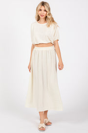 Cream Waffle Texture Crop Top and Skirt Set