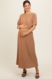 Mocha Waffle Texture Crop Top and Skirt Maternity Set