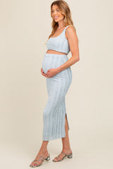 Light Blue Crop Top Side Ruched Long Pencil Skirt Maternity Set