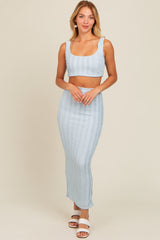 Light Blue Crop Top Side Ruched Long Pencil Skirt Set