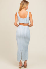 Light Blue Crop Top Side Ruched Long Pencil Skirt Set