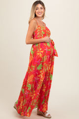 Red Floral Wide Leg Maternity Jumpsuit