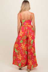 Red Floral Wide Leg Maternity Jumpsuit