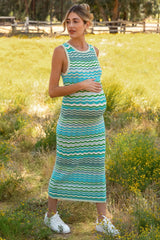 Jade Chevron Round Neck Knit Maternity Dress