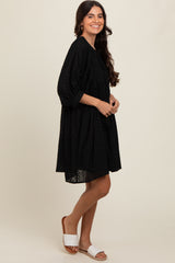 Black Floral Eyelet Puff Sleeve Dress