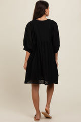 Black Floral Eyelet Puff Sleeve Dress