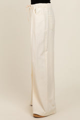 Ivory Drawstring Wide Leg Pants