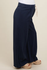 Navy Blue Drawstring Wide Leg Maternity Pants