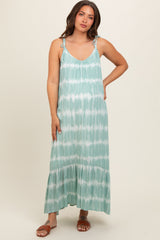 Aqua Tie Dye Tie Strap Maternity Midi Dress