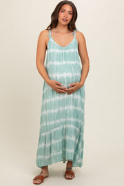 Aqua Tie Dye Tie Strap Maternity Midi Dress