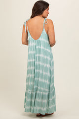 Aqua Tie Dye Tie Strap Maternity Midi Dress