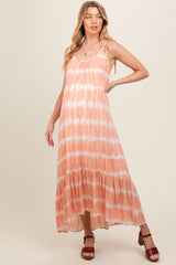 Peach Tie Dye Tie Strap Maternity Midi Dress