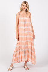 Peach Tie Dye Tie Strap Maternity Midi Dress