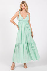 Mint Green Floral Eyelet Shoulder Tie Dress