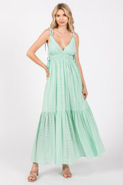 Mint Green Floral Eyelet Shoulder Tie Dress