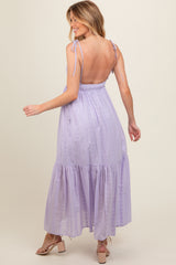 Lavender Floral Eyelet Shoulder Tie Maternity Dress