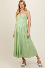 Mint Green Eyelet Floral Shoulder Tie Maternity Dress