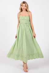 Mint Green Eyelet Floral Shoulder Tie Dress