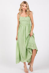 Mint Green Eyelet Floral Shoulder Tie Dress