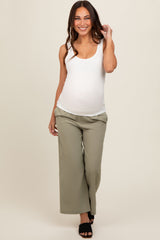 Light Olive Ankle Wide Leg Maternity Trousers