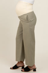 Light Olive Ankle Wide Leg Maternity Trousers