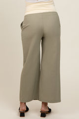 Light Olive Ankle Wide Leg Maternity Trousers