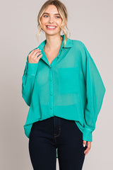 Teal Sheer Button Down Maternity Blouse