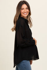 Black Sheer Button Down Maternity Blouse