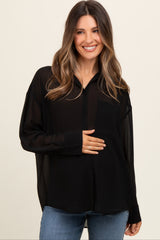 Black Sheer Button Down Maternity Blouse