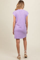 Lavender Front Pocket Line Textured Short Sleeve Maternity Dress