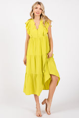 Lime Flutter Sleeve Tiered Midi Dress