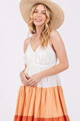 Peach V-Neck Tiered Color Block Midi Dress