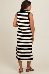 Black Striped Polo Maternity Midi Dress