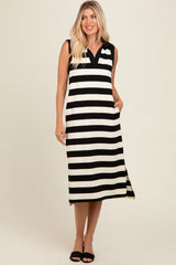 Black Striped Polo Midi Dress