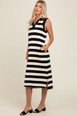 Black Striped Polo Maternity Midi Dress